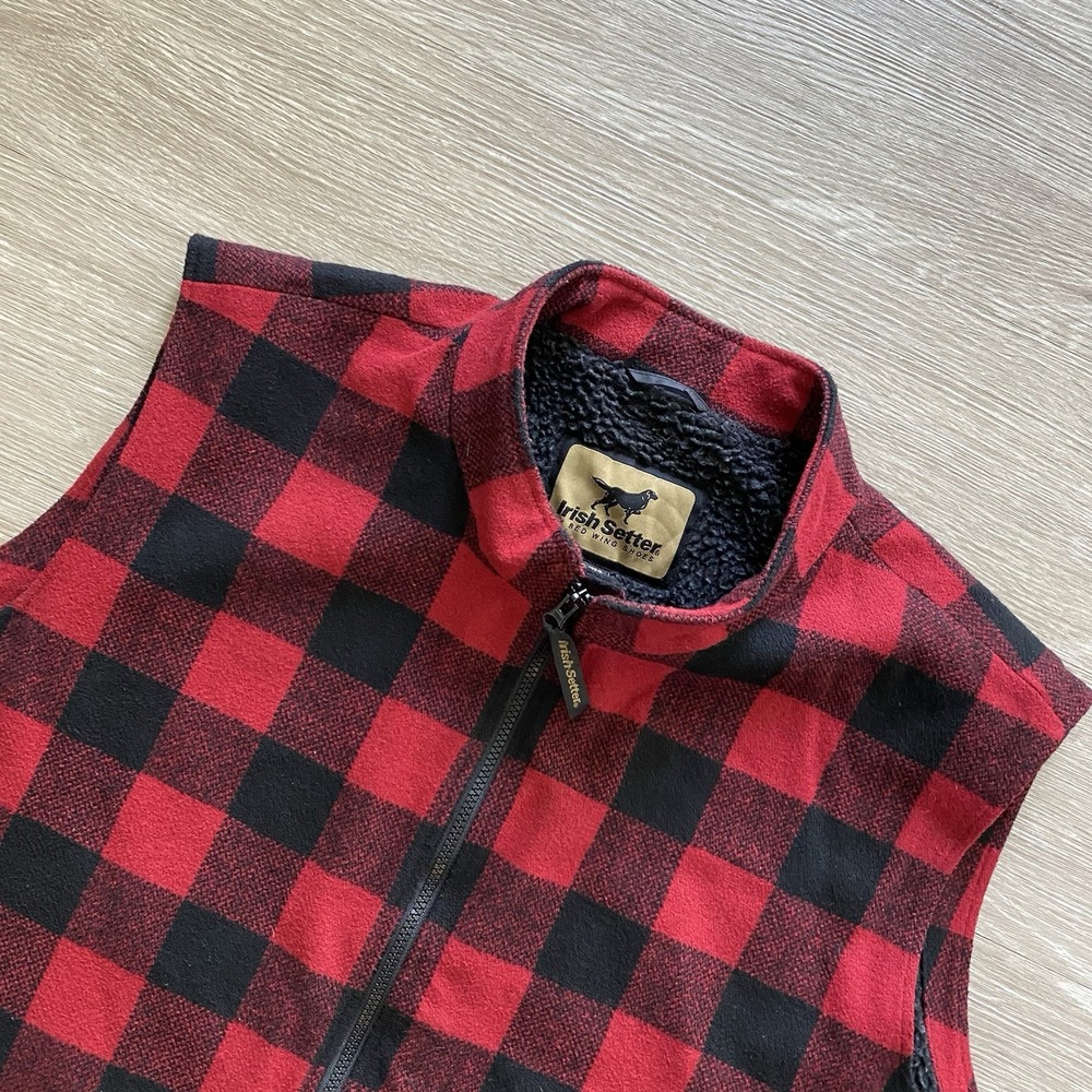 Irish Setter Wing Buffalo Plaid Vest Men's 2XL Red Wool Blend Hunting Outdoors